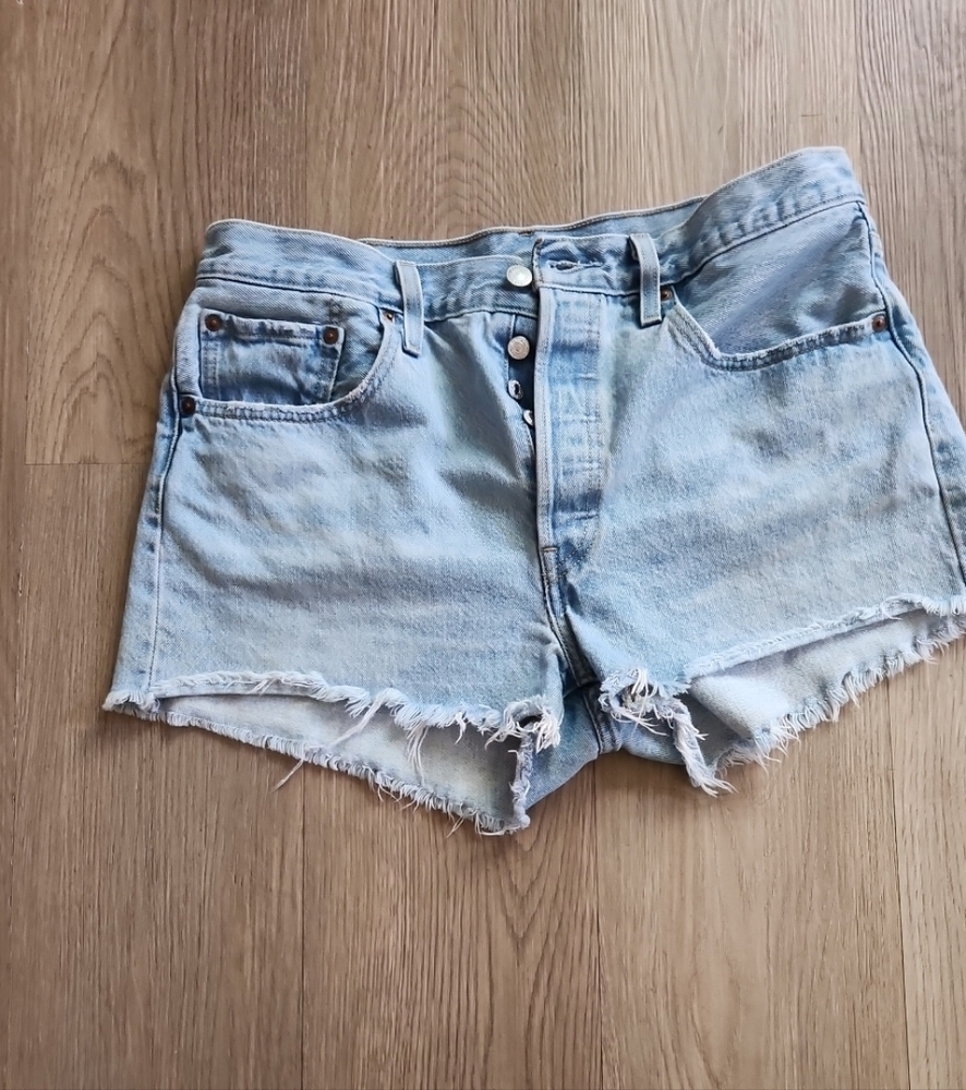 Levi's Light Blue Frayed Jean Shorts